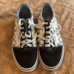 Women vans with white,light blue checkered design size 8 Still in good condition